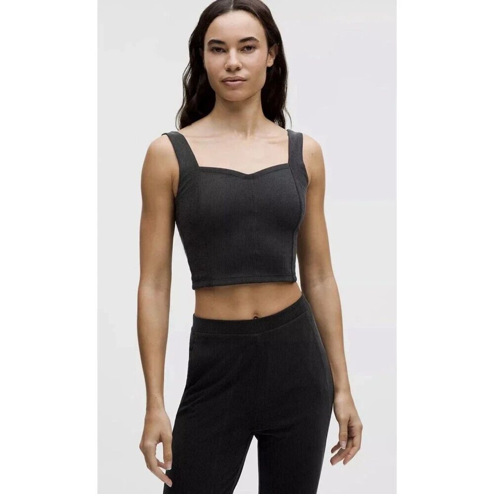 Lululemon Ribbed Softstreme Sweetheart Tank Top Size Medium Black Cropped